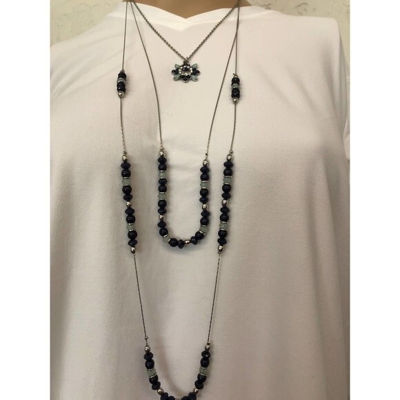Blue Silver Multi Strand Necklace - Picture 1 of 4